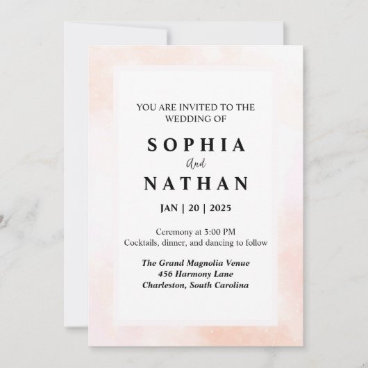 エレガント赤面水彩結婚式招待状 招待状 (正面)