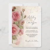 エレガント赤面水色フローラ結婚 招待状 (正面)