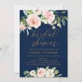 エレガント赤面海軍フローラブライダルシャワー 招待状 (正面)