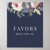 エレガント赤面海軍フローラ結婚式の引き出物標識 ポスター (正面)