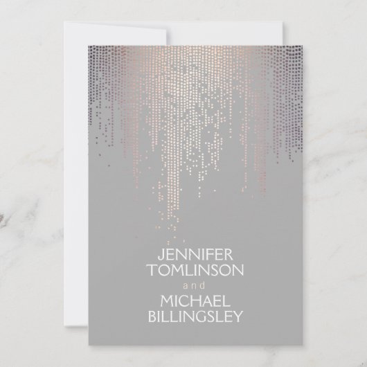 エレガント赤面紙吹雪ドット付きライトグレー 招待状 (正面)