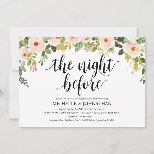 エレガント赤面結婚のリハーサルディナー招待状 招待状 (正面)