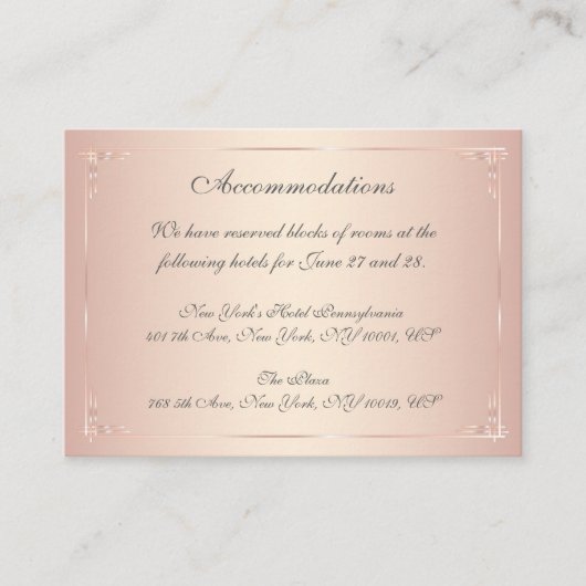 エレガント赤面結婚の宿泊カード エンクロージャーカード (正面)