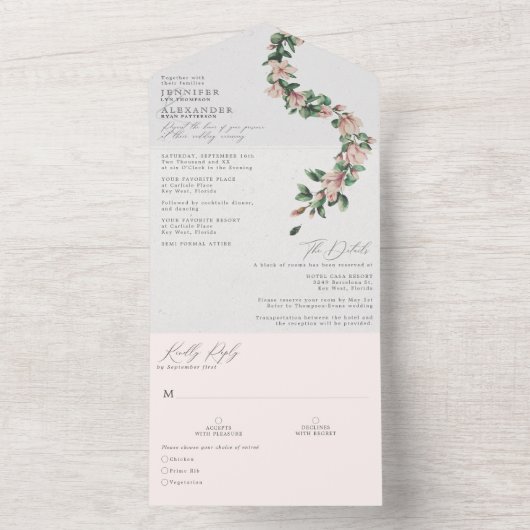 エレガント赤面結婚フローラ オールインワン招待状 (内側)