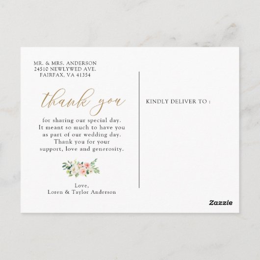 エレガント赤面結婚感謝していのハガキ ポストカード (裏面)