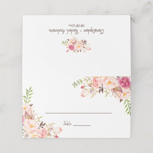 エレガント赤面花模様結婚ズ護衛折り畳み場所 プレイスカード (外部開封)