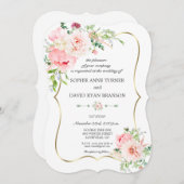 エレガント赤面花金ゴールドジオメト結婚リ 招待状 (正面/裏面)