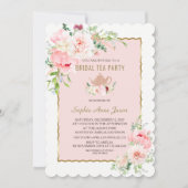 エレガント赤面花金ゴールドフレームブライダル茶パーティー 招待状 (正面)