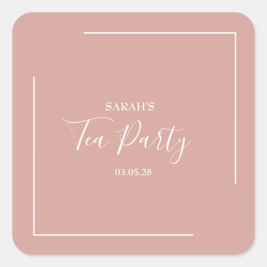 エレガント赤面茶パーティー誕生日 スクエアシール (正面)