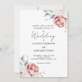 エレガント赤面赤アイボリーバラすべて結婚の 招待状 (正面)