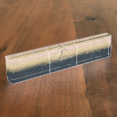 エレガント赤面金ゴールド及び青色シンプル紙吹雪デザイン デスクネームプレート (側面)