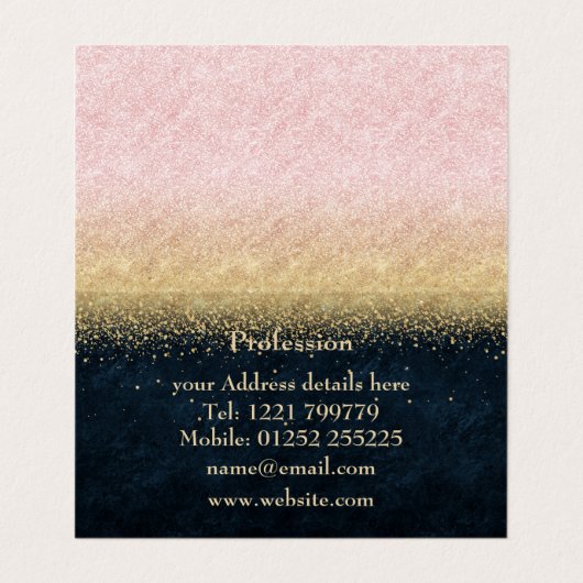 エレガント赤面金ゴールド及び青色シンプル紙吹雪デザイン 名刺 (内部フラット)