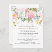 エレガント赤面金ゴールド水彩フローラブライダルシャワー インビテーションポストカード (正面/裏面)