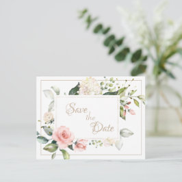 エレガント赤面金ゴールド水色フローラ結婚ズ ポストカード