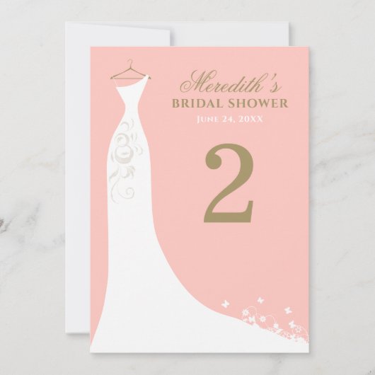 エレガント赤面金ゴールド結婚ガウンブライダルシャワー 招待状 (正面)