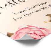 エレガント赤面金ゴールド結婚フローラのゲストブックサイン ポスター (角)