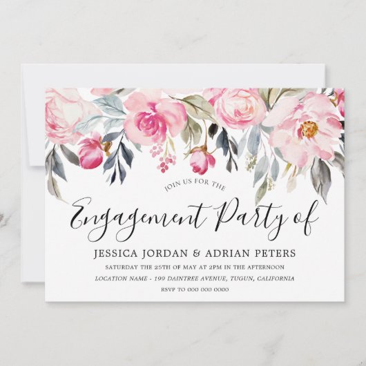 エレガント赤面&グリーンフローラ婚約パーティ 招待状 (正面)