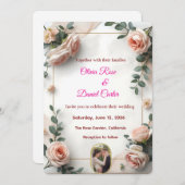 エレガント赤面&グリーンリー結婚式招待状 招待状 (正面/裏面)