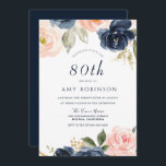 エレガント赤面&ネイビーフローラ80th誕生日パーティー 招待状<br><div class="desc">赤面&ネイビーエレガントフローラ80th Birthday Party Invitationニッチとネストストアの一致するデザインとアイテムを参照</div>