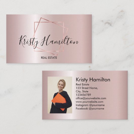 エレガント赤面&ネイビープロフェッショナル実在エテート 名刺 (正面/裏面)