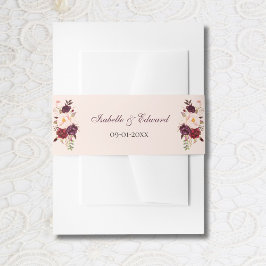 エレガント赤面&ブルゴーニュバラブーケ結婚ス 招待状ベリーバンド