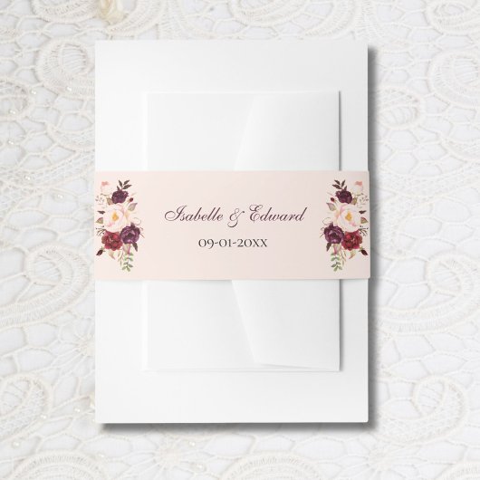 エレガント赤面&ブルゴーニュバラブーケ結婚ス 招待状ベリーバンド