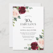 エレガント赤面&ブルゴーニュ水彩30th Birthday 招待状 (正面)