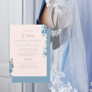 エレガント赤面&ブルーチャーチ結婚式招待状 招待状