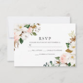 エレガント赤面&ホワイトウォーター色の花結婚の 出欠カード (正面)