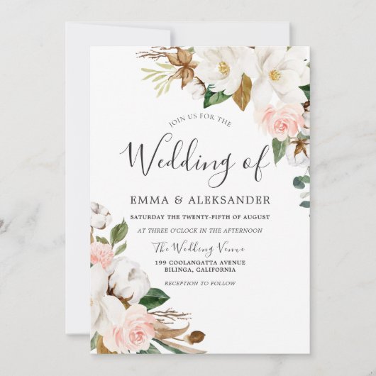 エレガント赤面&ホワイトウォーター色の花結婚の 招待状 (正面)