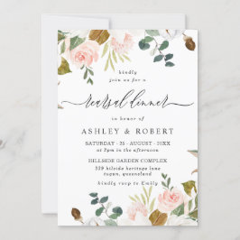 エレガント赤面&ホワイトフローラリハーサルディナー 招待状