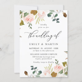 エレガント赤面&ホワイトフローラ春の結婚式 招待状