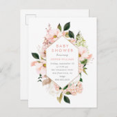 エレガント赤面&金ゴールドフローラベビーシャワー インビテーションポストカード (正面/裏面)