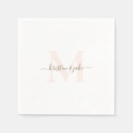 エレガント赤面&金ゴールドモノグラムスワッシュ結婚ズ スタンダードカクテルナプキン