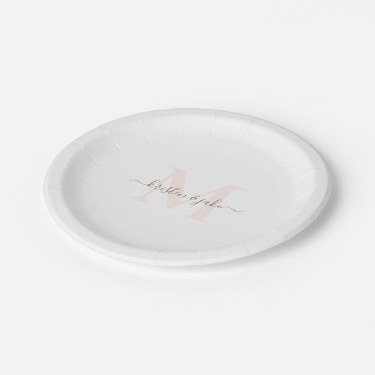 エレガント赤面&金ゴールドモノグラムスワッシュ結婚ズ ペーパープレート (アングル)