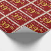 エレガント赤、フェイク金ゴールド39誕生日、名前をカスタムする ラッピングペーパー (角)