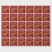 エレガント赤、フェイク金ゴールド39誕生日、名前をカスタムする ラッピングペーパー (フラット)