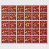 エレガント赤、フェイク金ゴールド42番目の誕生日、名前をカスタムする ラッピングペーパー (フラット)