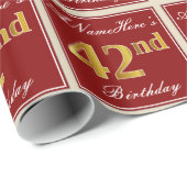 エレガント赤、フェイク金ゴールド42番目の誕生日、名前をカスタムする ラッピングペーパー (ロールコーナー)