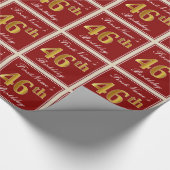 エレガント赤、フェイク金ゴールド46番目の誕生日、名前をカスタムする ラッピングペーパー (角)