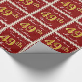 エレガント赤、フェイク金ゴールド49日誕生日、名前をカスタムする ラッピングペーパー (角)