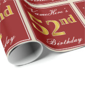 エレガント赤、フェイク金ゴールド52番目の誕生日、名前をカスタムする ラッピングペーパー (ロールコーナー)