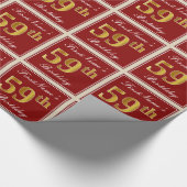 エレガント赤、フェイク金ゴールド59日誕生日、名前をカスタムする ラッピングペーパー (角)