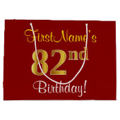 エレガント赤、フェイク金ゴールド82番目の誕生日、名前をカスタムする ラージペーパーバッグ (裏面)