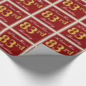 エレガント赤、フェイク金ゴールド83番目の誕生日、名前をカスタムする ラッピングペーパー (角)