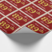 エレガント赤、フェイク金ゴールド89誕生日、名前をカスタムする ラッピングペーパー (角)