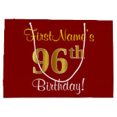 エレガント赤、フェイク金ゴールド96誕生日、名前をカスタムする ラージペーパーバッグ (裏面)