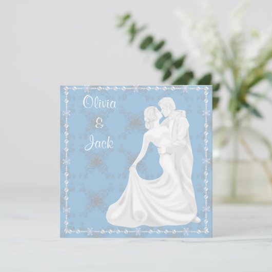 エレガント踊りブルー結婚式招待状 招待状 (スタンド正面)