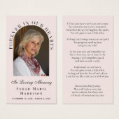 エレガント追悼写真ピンク祈りの言葉カード (正面&裏面)