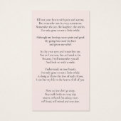 エレガント追悼写真ピンク祈りの言葉カード (裏面)